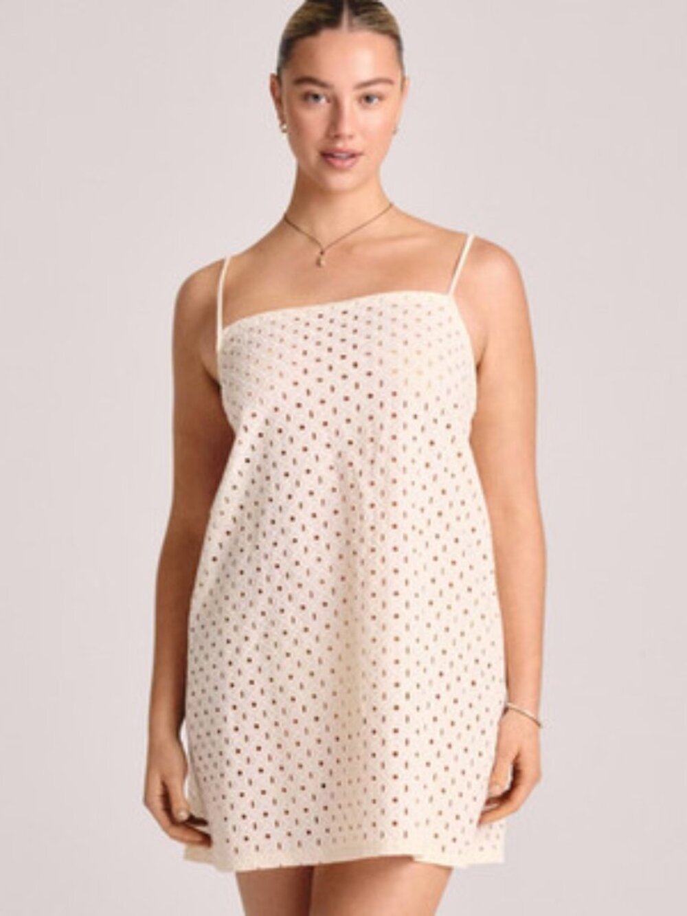 Vitamin A White Cream Eyelet Lace Swim Mini Dress Beach Cover Up